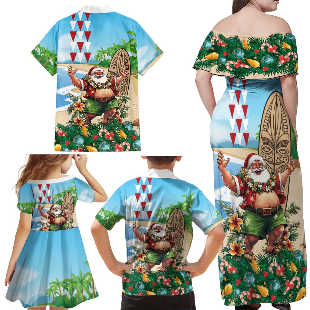 Hawaii Christmas Santa Claus Family Matching Off Shoulder Maxi Dress and Hawaiian Shirt Mele Kalikimaka Tropical Beach LT01 - Polynesian Pride