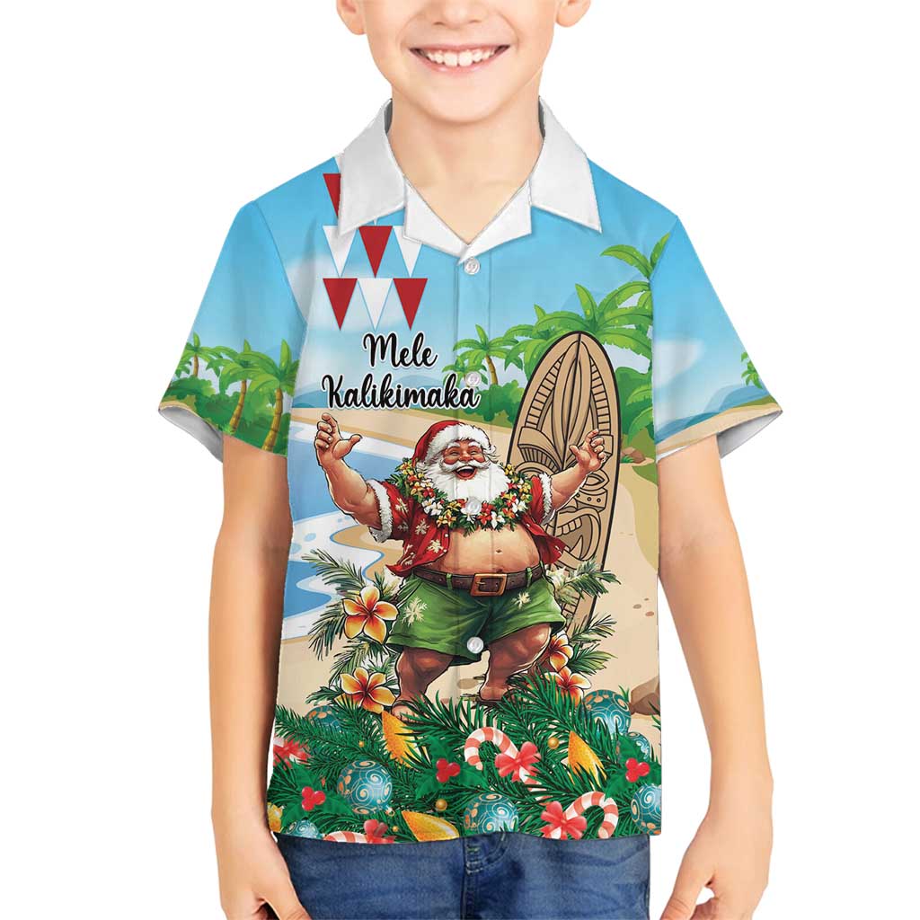 Hawaii Christmas Santa Claus Family Matching Off Shoulder Maxi Dress and Hawaiian Shirt Mele Kalikimaka Tropical Beach LT01 Son's Shirt Art - Polynesian Pride