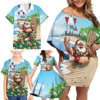 Hawaii Christmas Santa Claus Family Matching Off Shoulder Short Dress and Hawaiian Shirt Mele Kalikimaka Tropical Beach LT01 - Polynesian Pride