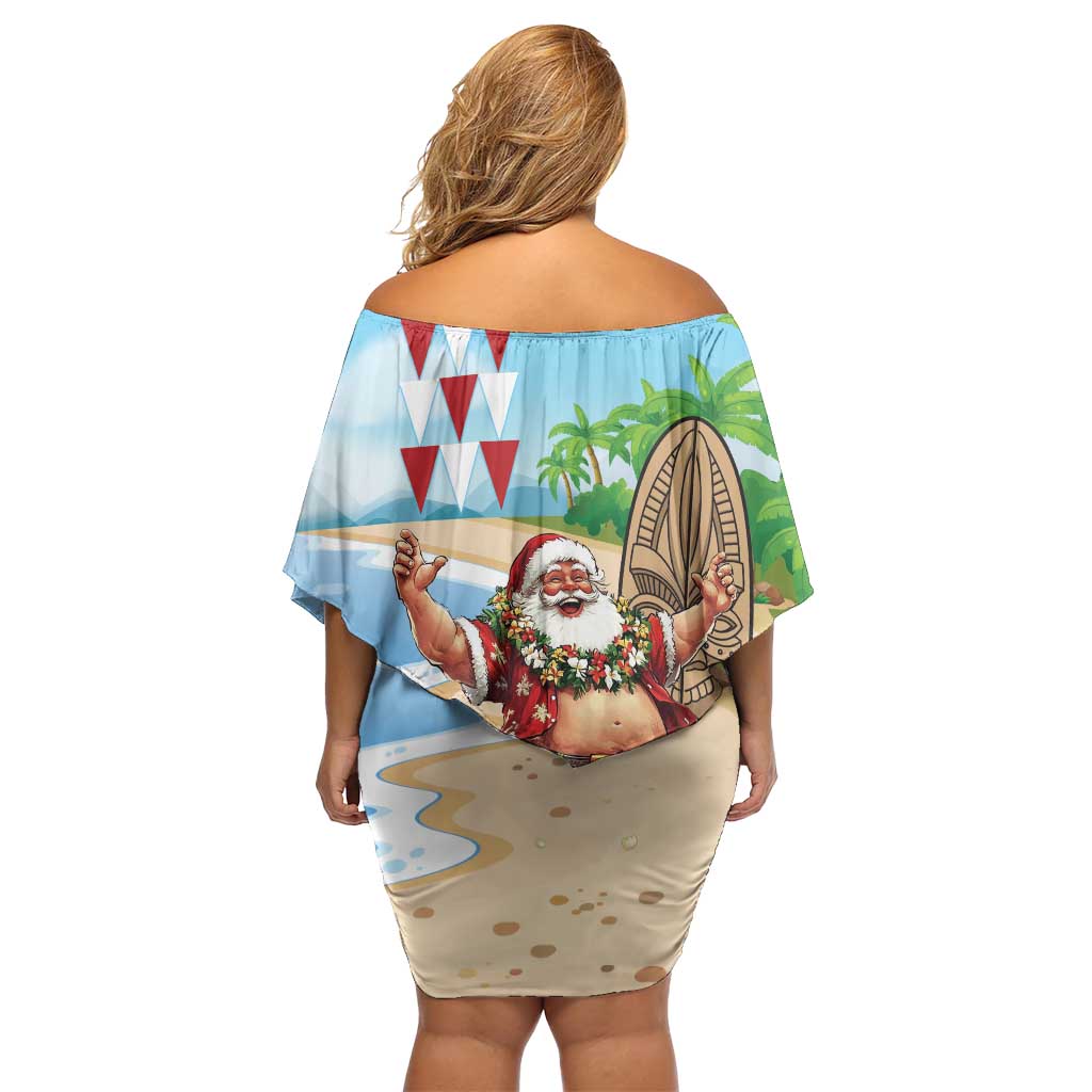 Hawaii Christmas Santa Claus Family Matching Off Shoulder Short Dress and Hawaiian Shirt Mele Kalikimaka Tropical Beach LT01 - Polynesian Pride