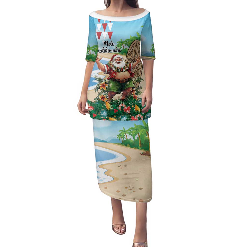 Hawaii Christmas Santa Claus Family Matching Puletasi and Hawaiian Shirt Mele Kalikimaka Tropical Beach LT01 Mom's Dress Art - Polynesian Pride