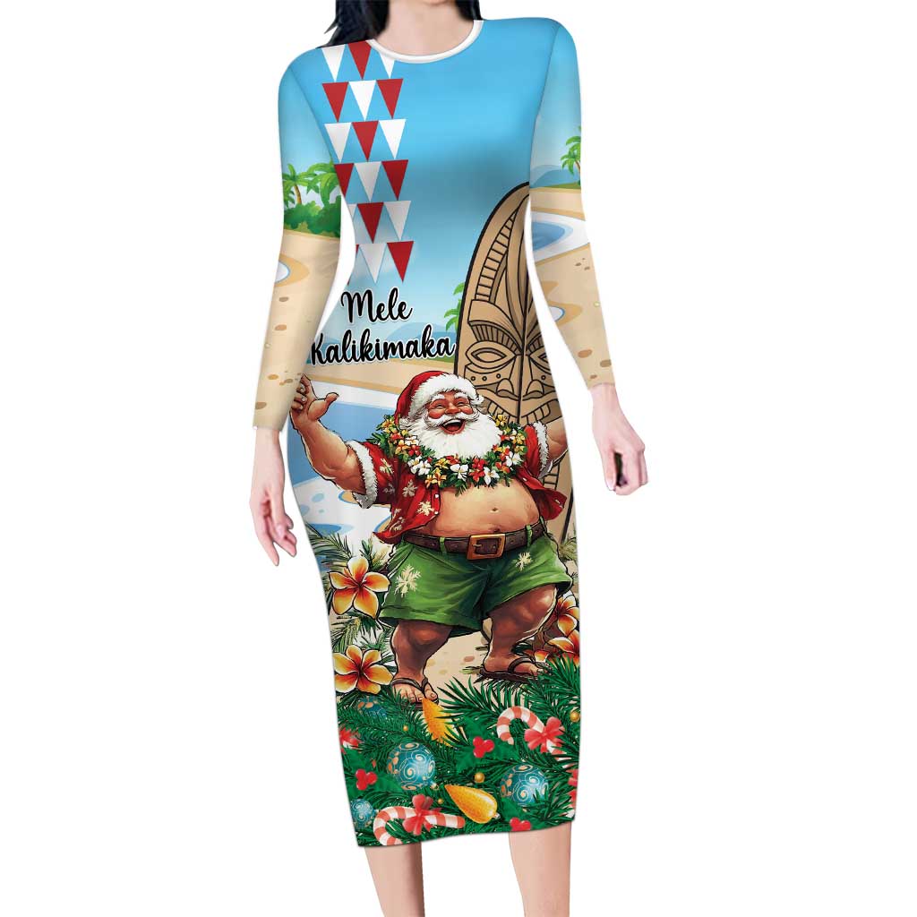 Hawaii Christmas Santa Claus Long Sleeve Bodycon Dress Mele Kalikimaka Tropical Beach LT01 Long Dress Art - Polynesian Pride