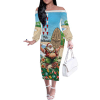 Hawaii Christmas Santa Claus Off The Shoulder Long Sleeve Dress Mele Kalikimaka Tropical Beach LT01 Women Art - Polynesian Pride