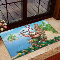 Hawaii Christmas Santa Claus Rubber Doormat Mele Kalikimaka Tropical Beach