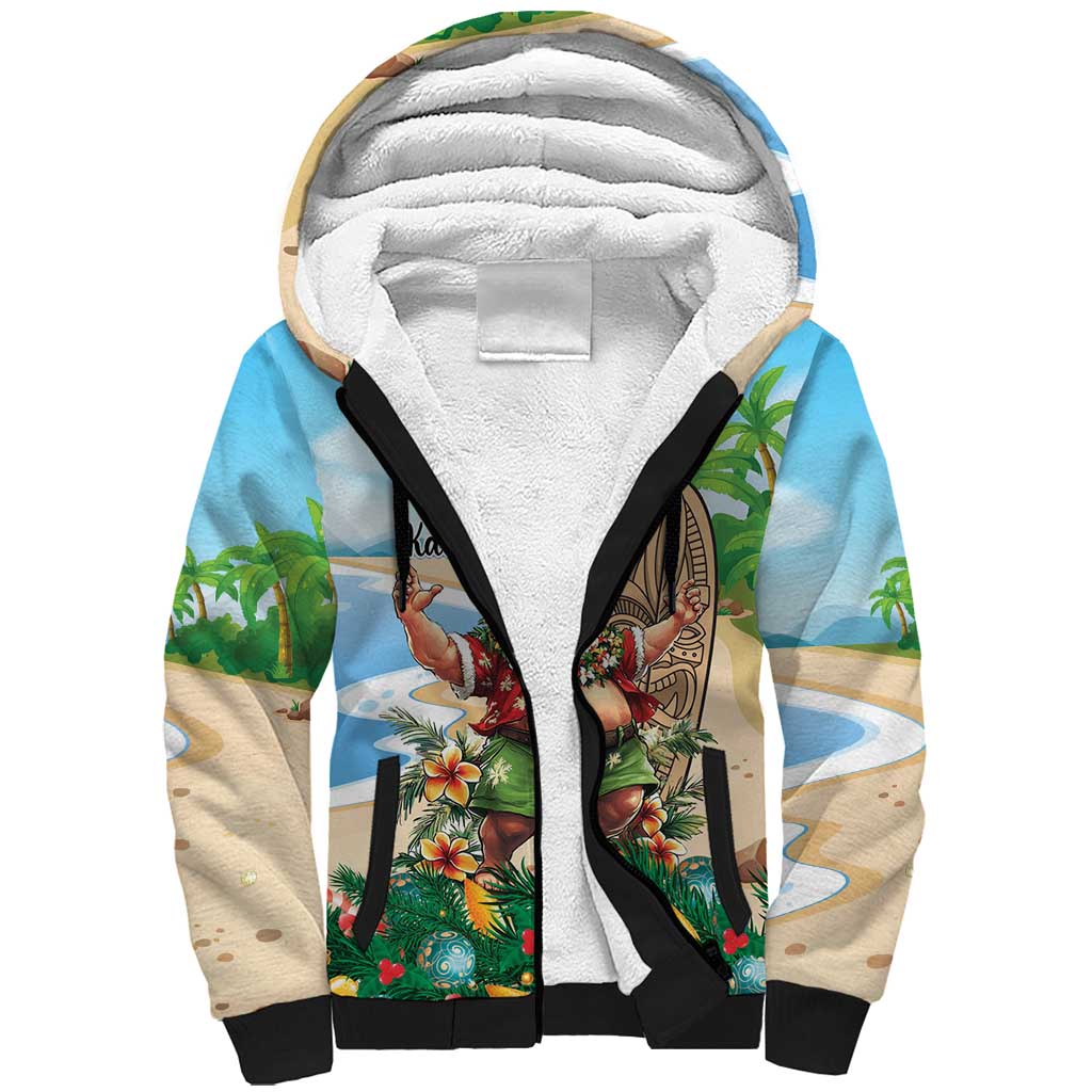Hawaii Christmas Santa Claus Sherpa Hoodie Mele Kalikimaka Tropical Beach LT01 Unisex Art - Polynesian Pride