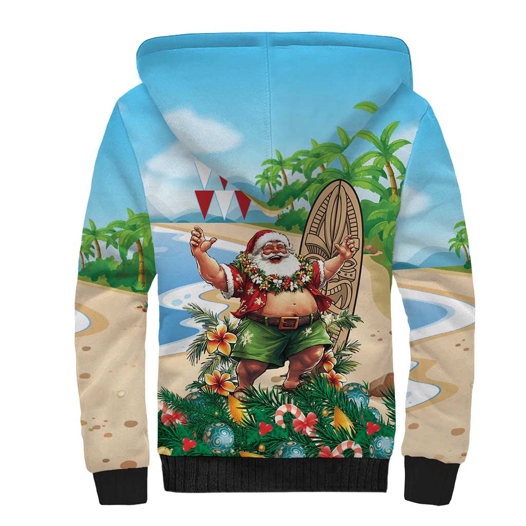 Hawaii Christmas Santa Claus Sherpa Hoodie Mele Kalikimaka Tropical Beach LT01 - Polynesian Pride