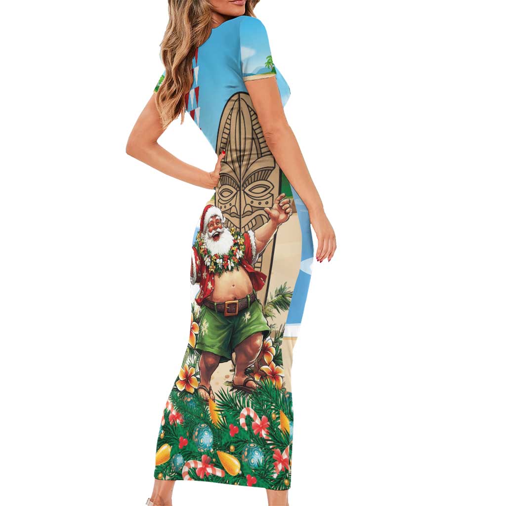 Hawaii Christmas Santa Claus Short Sleeve Bodycon Dress Mele Kalikimaka Tropical Beach LT01 - Polynesian Pride