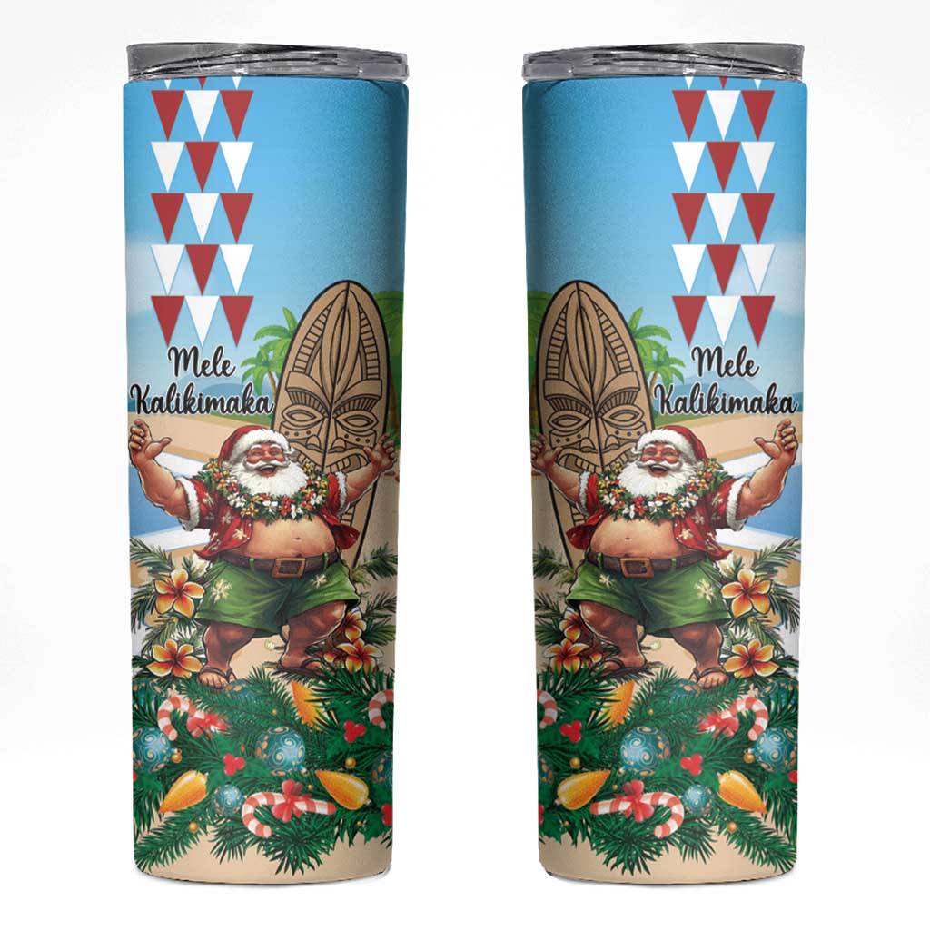 Hawaii Christmas Santa Claus Skinny Tumbler Mele Kalikimaka Tropical Beach LT01 Art - Polynesian Pride