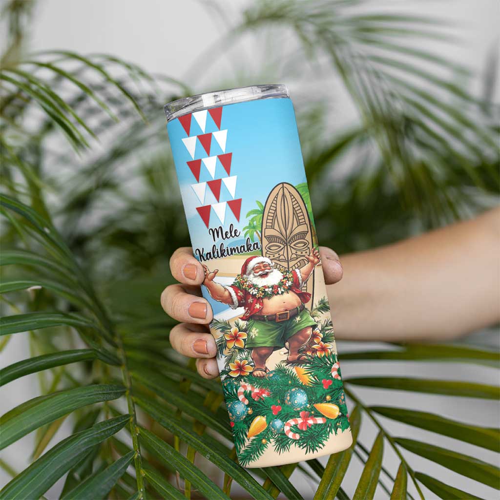 Hawaii Christmas Santa Claus Skinny Tumbler Mele Kalikimaka Tropical Beach LT01 - Polynesian Pride