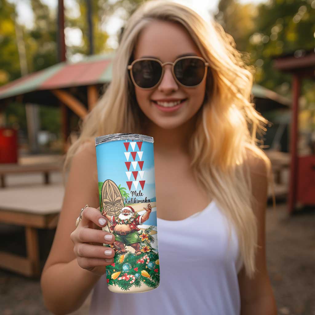 Hawaii Christmas Santa Claus Skinny Tumbler Mele Kalikimaka Tropical Beach LT01 - Polynesian Pride
