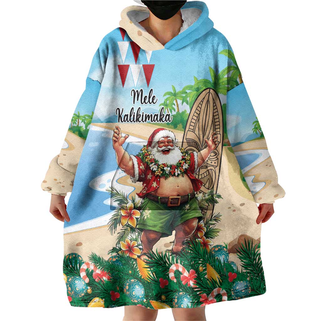 Hawaii Christmas Santa Claus Wearable Blanket Hoodie Mele Kalikimaka Tropical Beach LT01 - Polynesian Pride