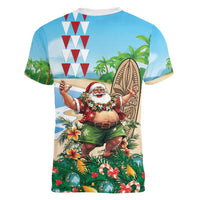 Hawaii Christmas Santa Claus Women V-Neck T-Shirt Mele Kalikimaka Tropical Beach LT01 - Polynesian Pride