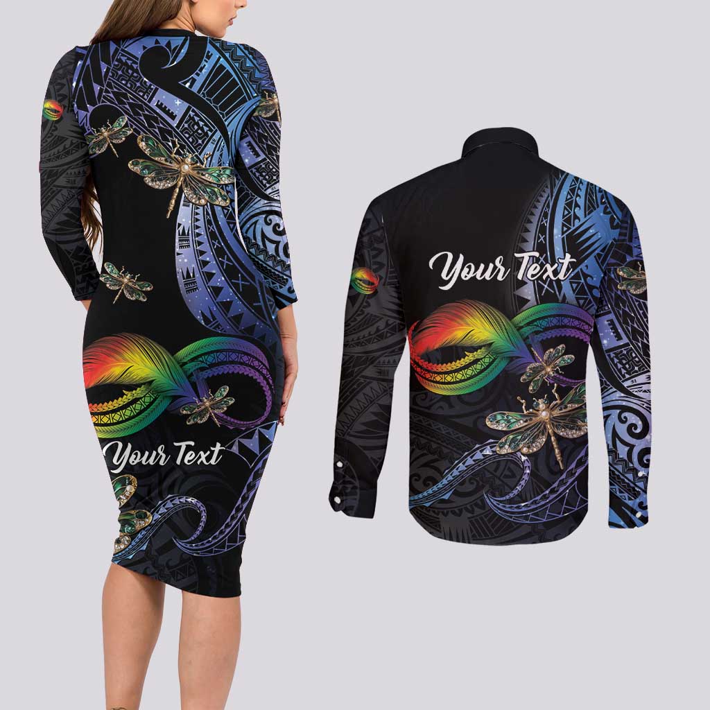 Personalised Polynesian Memorial Couples Matching Long Sleeve Bodycon Dress and Long Sleeve Button Shirt As Long As I Breathe You'll Be Remembered LT01 - Polynesian Pride
