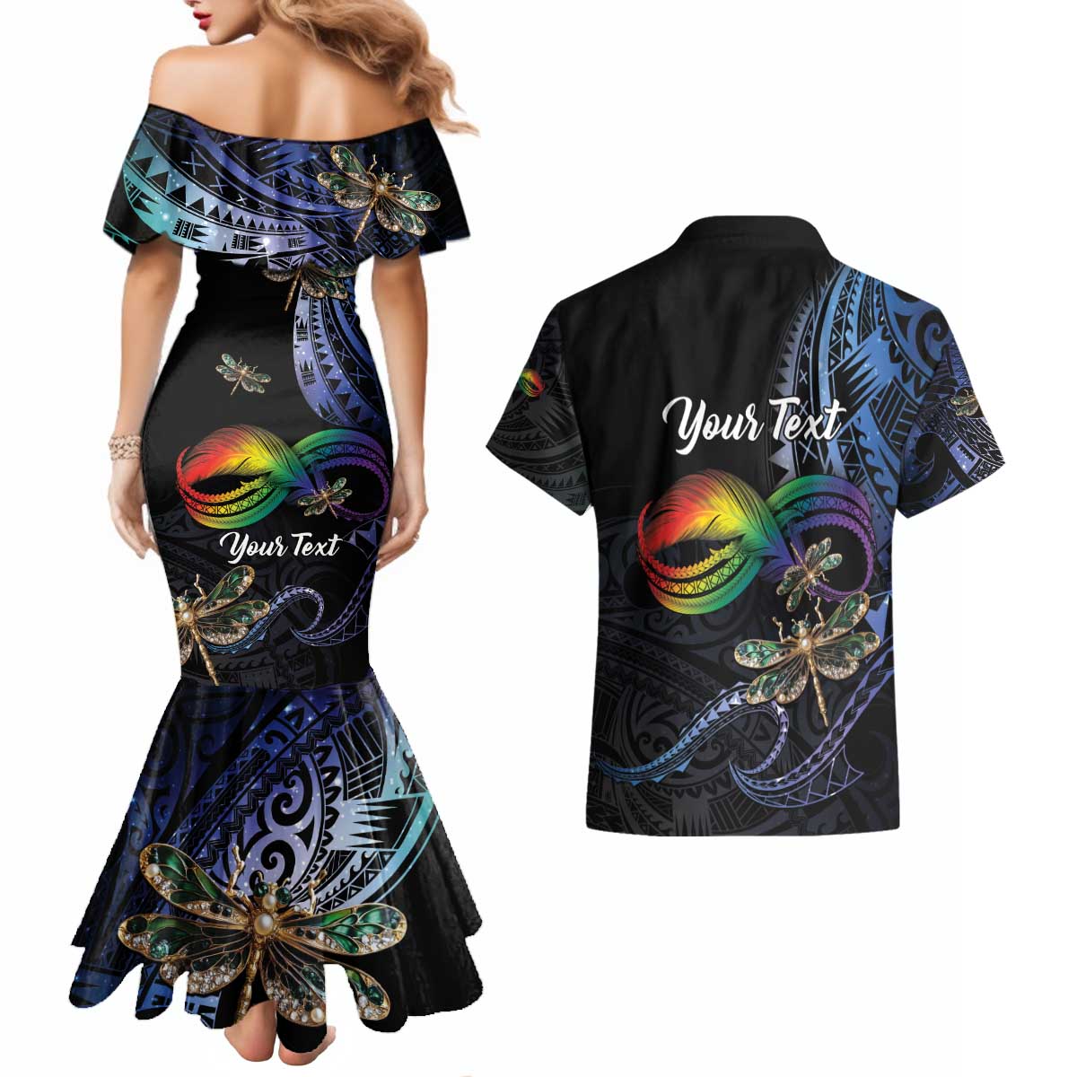 Personalised Polynesian Memorial Couples Matching Mermaid Dress and Hawaiian Shirt As Long As I Breathe You'll Be Remembered LT01 - Polynesian Pride