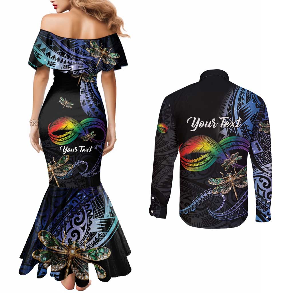 Personalised Polynesian Memorial Couples Matching Mermaid Dress and Long Sleeve Button Shirt As Long As I Breathe You'll Be Remembered LT01 - Polynesian Pride