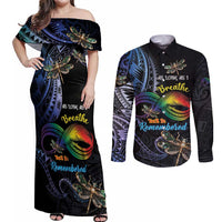 Personalised Polynesian Memorial Couples Matching Off Shoulder Maxi Dress and Long Sleeve Button Shirt As Long As I Breathe You'll Be Remembered LT01 Colorful - Polynesian Pride
