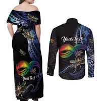 Personalised Polynesian Memorial Couples Matching Off Shoulder Maxi Dress and Long Sleeve Button Shirt As Long As I Breathe You'll Be Remembered LT01 - Polynesian Pride