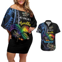 Personalised Polynesian Memorial Couples Matching Off Shoulder Short Dress and Hawaiian Shirt As Long As I Breathe You'll Be Remembered LT01 Colorful - Polynesian Pride