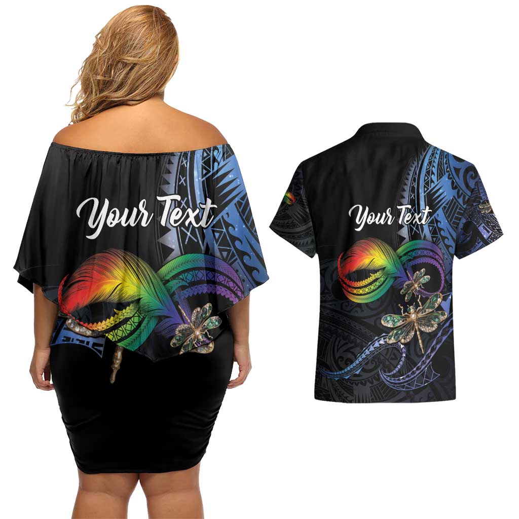 Personalised Polynesian Memorial Couples Matching Off Shoulder Short Dress and Hawaiian Shirt As Long As I Breathe You'll Be Remembered LT01 - Polynesian Pride