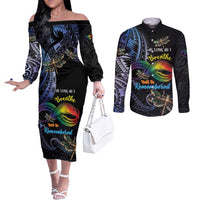 Personalised Polynesian Memorial Couples Matching Off The Shoulder Long Sleeve Dress and Long Sleeve Button Shirt As Long As I Breathe You'll Be Remembered LT01 Colorful - Polynesian Pride