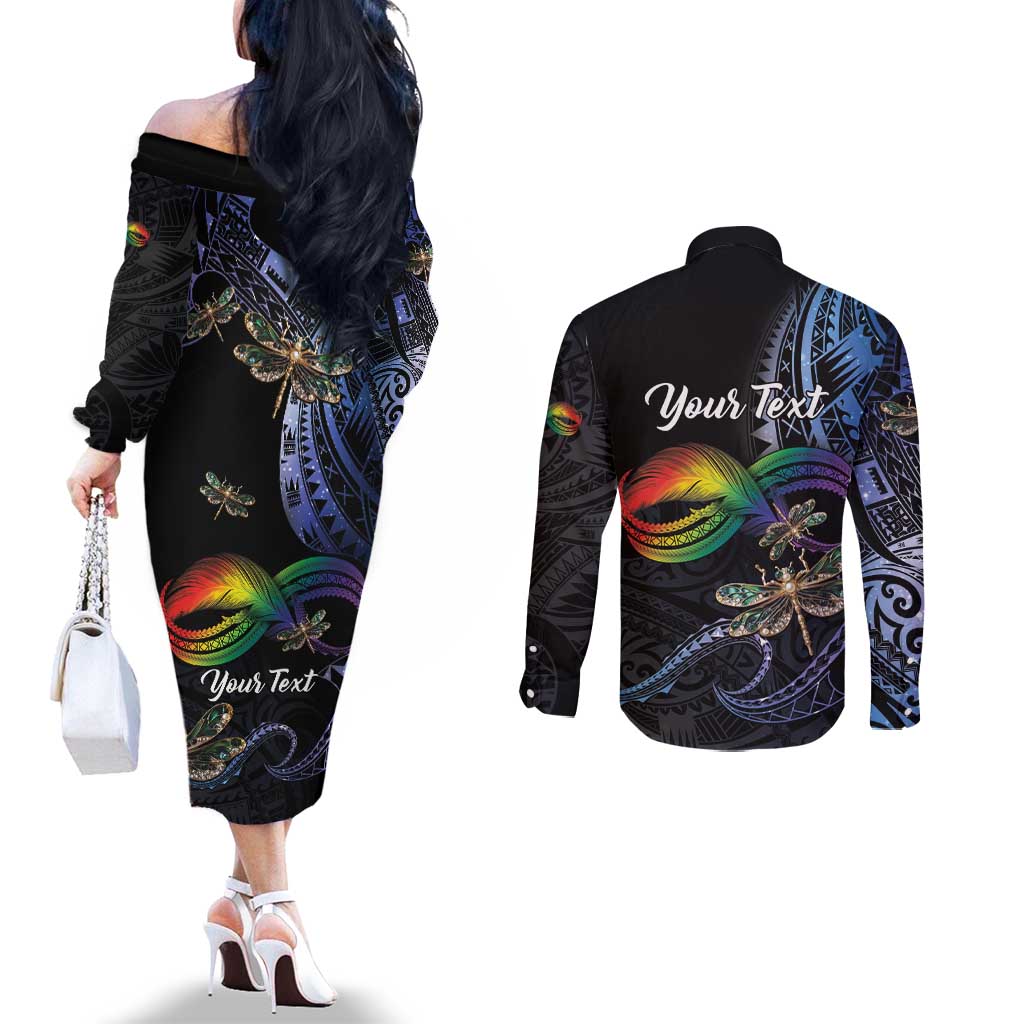 Personalised Polynesian Memorial Couples Matching Off The Shoulder Long Sleeve Dress and Long Sleeve Button Shirt As Long As I Breathe You'll Be Remembered LT01 - Polynesian Pride