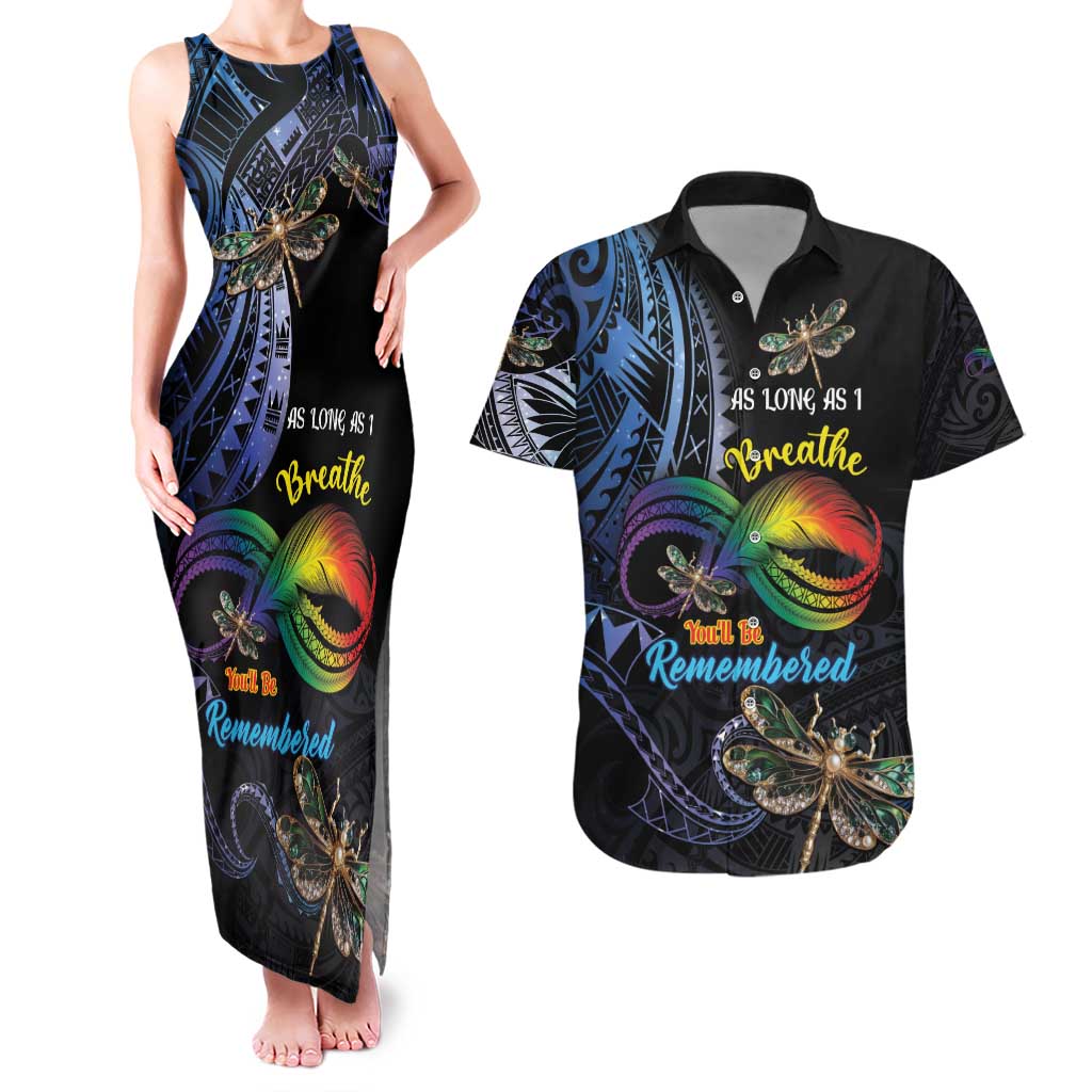 Personalised Polynesian Memorial Couples Matching Tank Maxi Dress and Hawaiian Shirt As Long As I Breathe You'll Be Remembered LT01 Colorful - Polynesian Pride