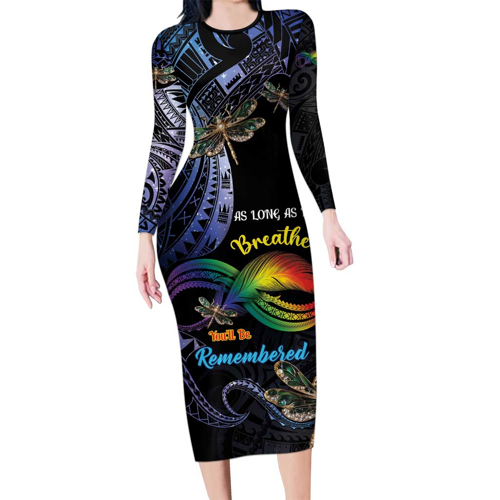 Personalised Polynesian Memorial Family Matching Long Sleeve Bodycon Dress and Hawaiian Shirt As Long As I Breathe You'll Be Remembered LT01 Mom's Dress Colorful - Polynesian Pride