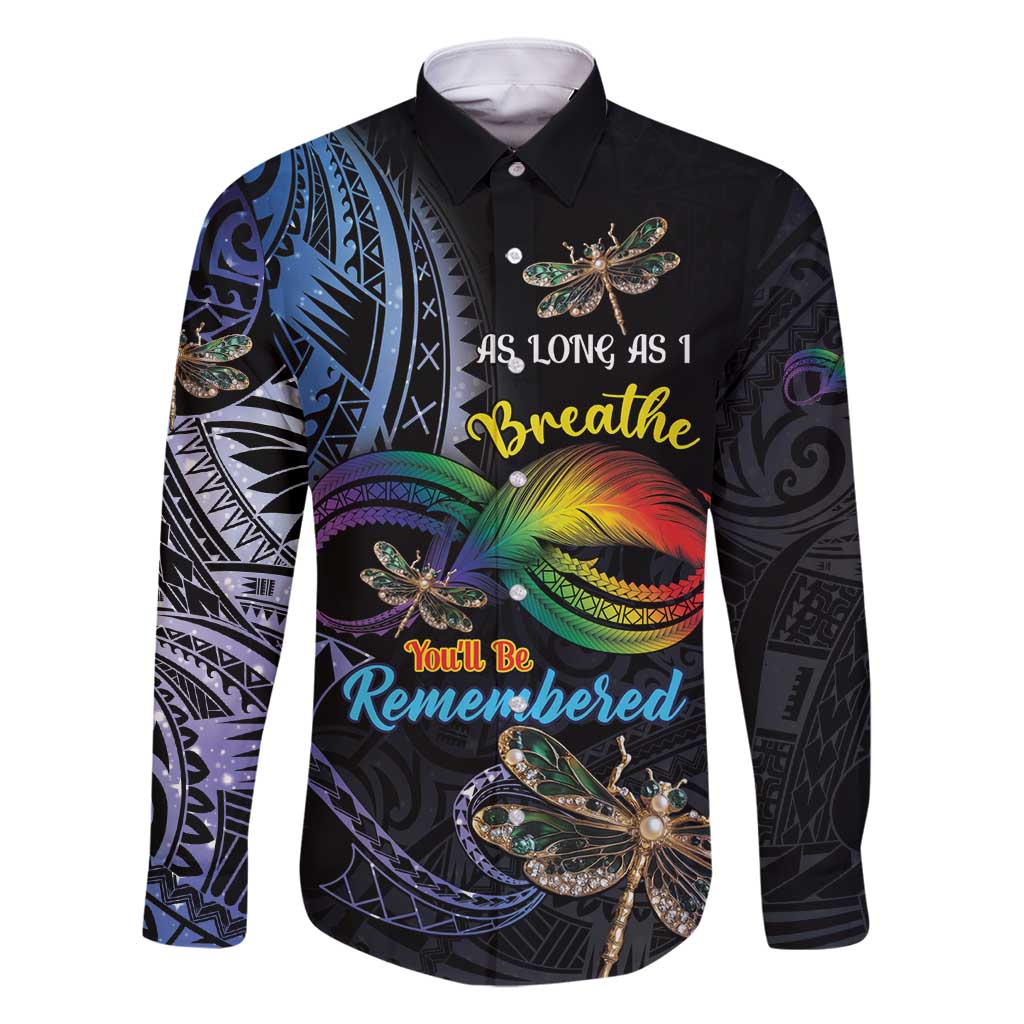 Personalised Polynesian Memorial Family Matching Mermaid Dress and Hawaiian Shirt As Long As I Breathe You'll Be Remembered LT01 Dad's Shirt - Long Sleeve Colorful - Polynesian Pride