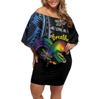 Personalised Polynesian Memorial Family Matching Off Shoulder Short Dress and Hawaiian Shirt As Long As I Breathe You'll Be Remembered LT01 Mom's Dress Colorful - Polynesian Pride