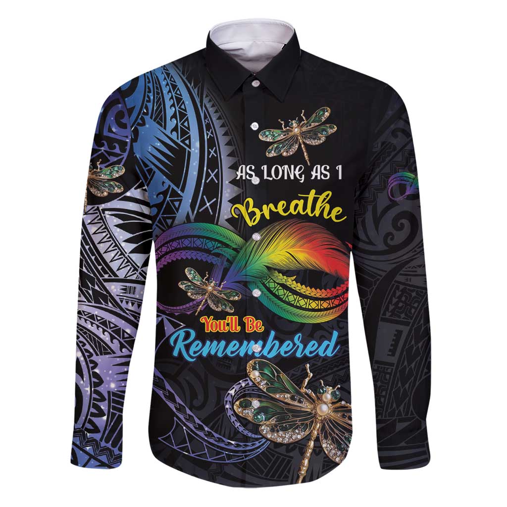 Personalised Polynesian Memorial Family Matching Puletasi and Hawaiian Shirt As Long As I Breathe You'll Be Remembered LT01 Dad's Shirt - Long Sleeve Colorful - Polynesian Pride