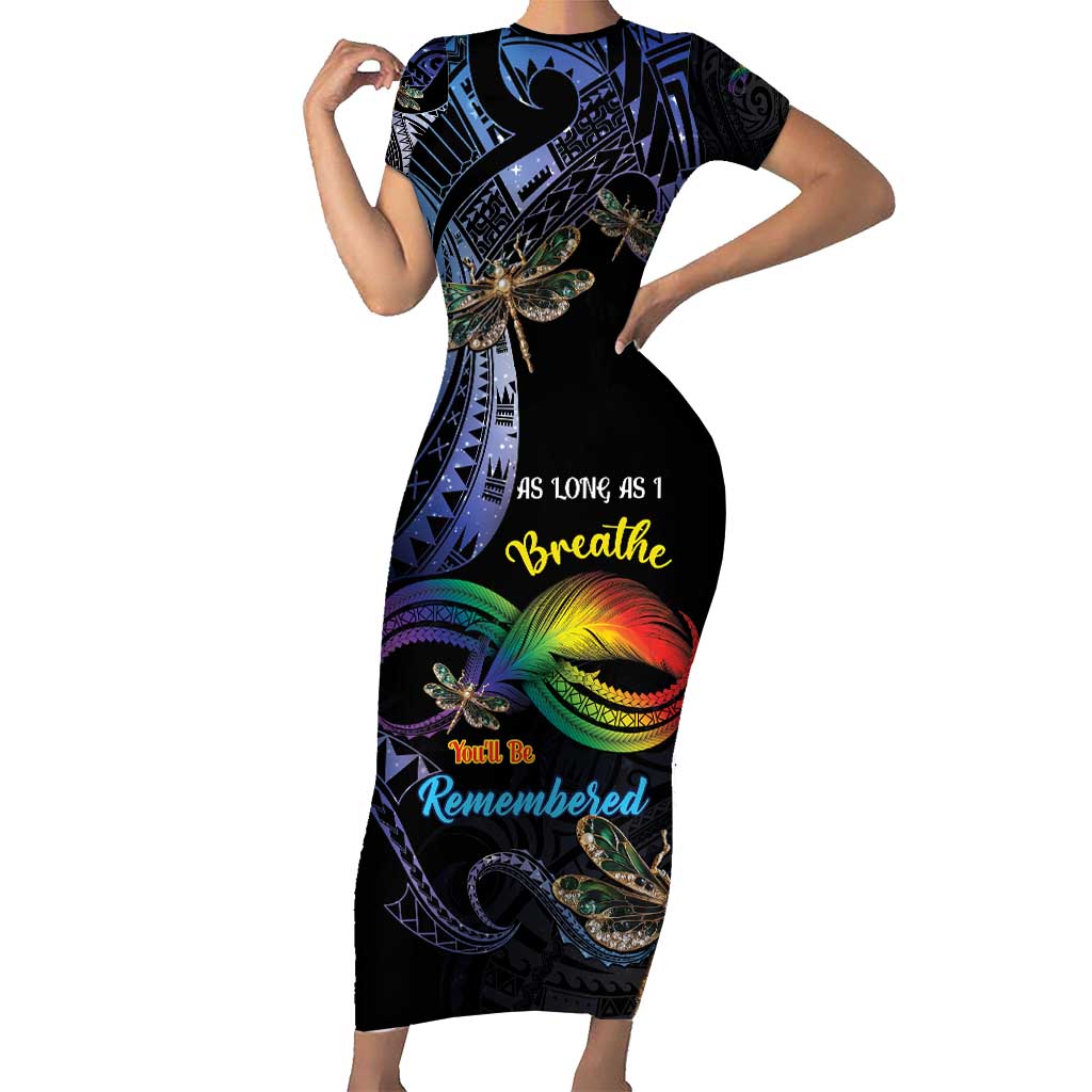Personalised Polynesian Memorial Family Matching Short Sleeve Bodycon Dress and Hawaiian Shirt As Long As I Breathe You'll Be Remembered LT01 Mom's Dress Colorful - Polynesian Pride