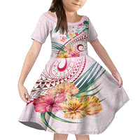 Pasifika Festival Family Matching Off Shoulder Short Dress and Hawaiian Shirt Tribal Pattern Tropical Style LT01 Daughter's Dress Pink - Polynesian Pride