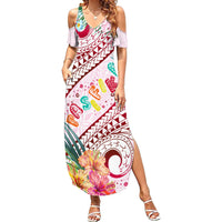 Pasifika Festival Family Matching Summer Maxi Dress and Hawaiian Shirt Tribal Pattern Tropical Style LT01 Mom's Dress Pink - Polynesian Pride