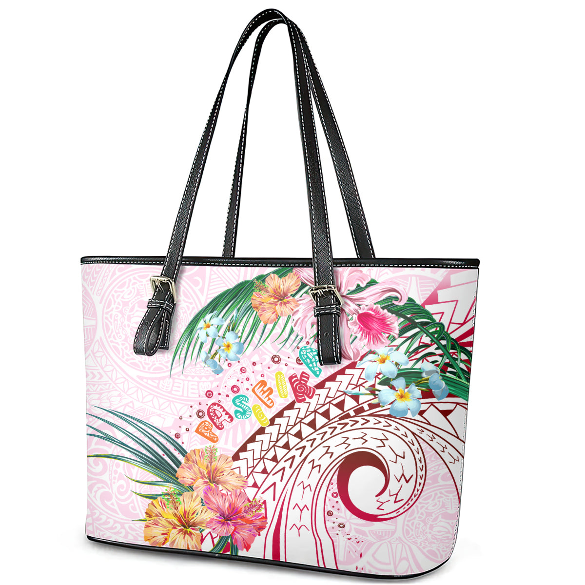Pasifika Festival Leather Tote Bag Tribal Pattern Tropical Style LT01 - Polynesian Pride