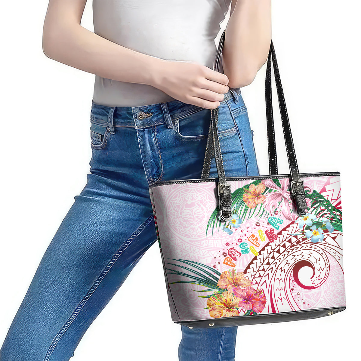 Pasifika Festival Leather Tote Bag Tribal Pattern Tropical Style LT01 - Polynesian Pride