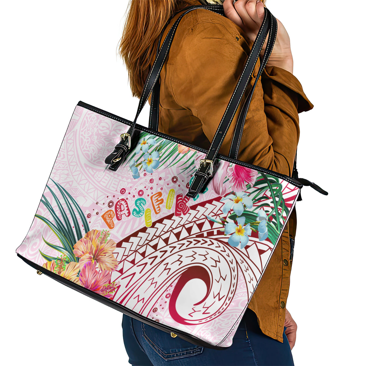 Pasifika Festival Leather Tote Bag Tribal Pattern Tropical Style LT01 - Polynesian Pride