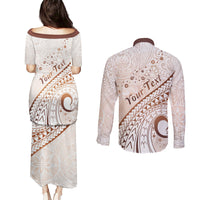 Pasifika Festival Couples Matching Puletasi and Long Sleeve Button Shirt Vintage Tribal Pattern LT01 - Polynesian Pride