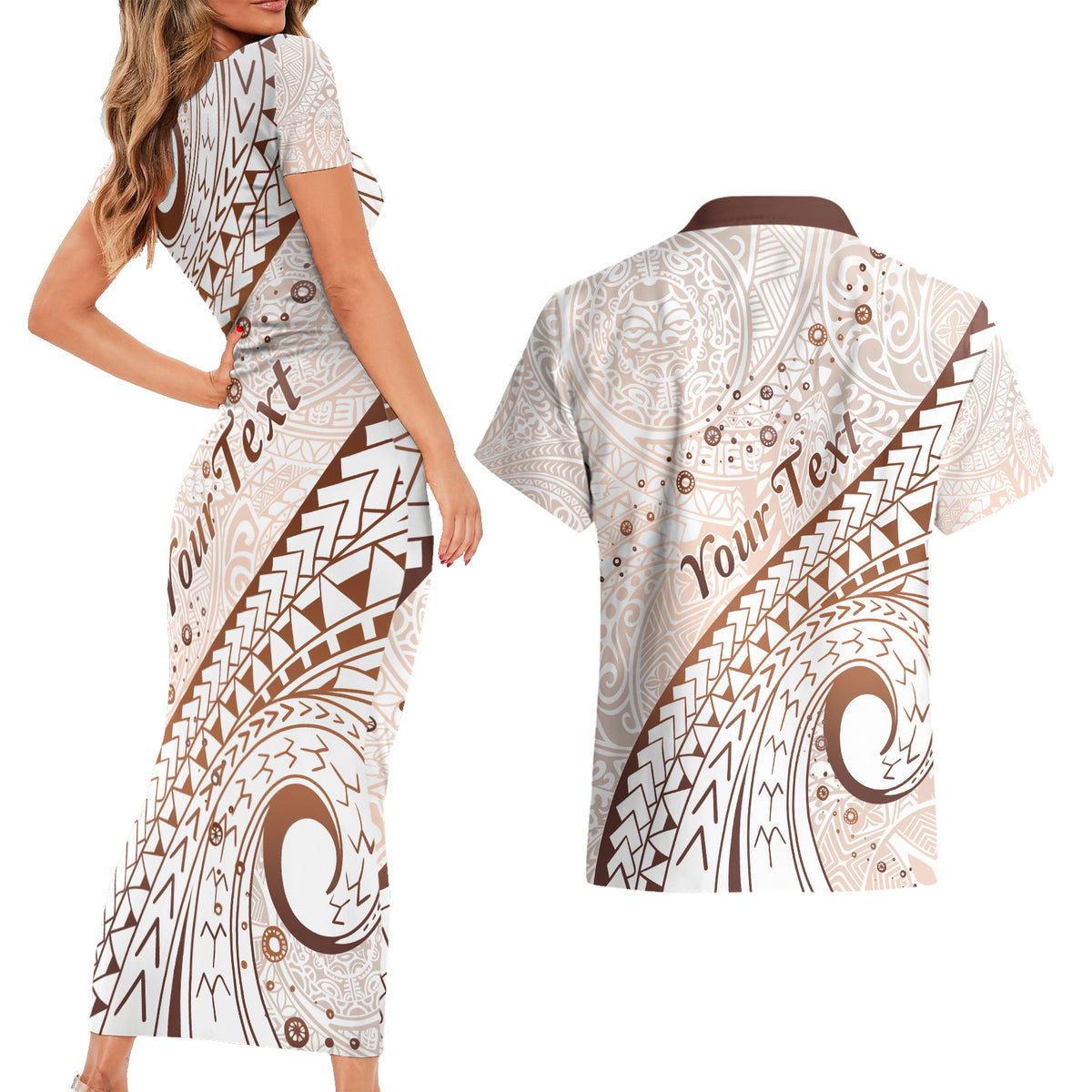 Pasifika Festival Couples Matching Short Sleeve Bodycon Dress and Hawaiian Shirt Vintage Tribal Pattern LT01 - Polynesian Pride