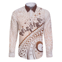 Pasifika Festival Family Matching Off Shoulder Maxi Dress and Hawaiian Shirt Vintage Tribal Pattern LT01 Dad's Shirt - Long Sleeve Brown - Polynesian Pride