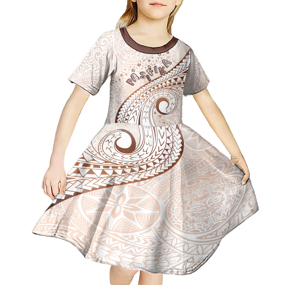 Pasifika Festival Kid Short Sleeve Dress Vintage Tribal Pattern LT01 - Polynesian Pride