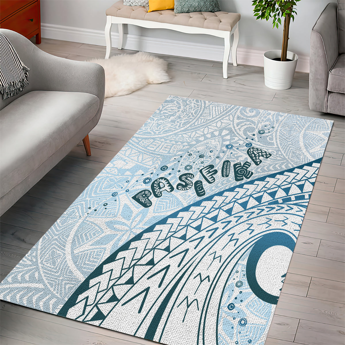 Pasifika Festival Area Rug Tribal Pattern Blue Version