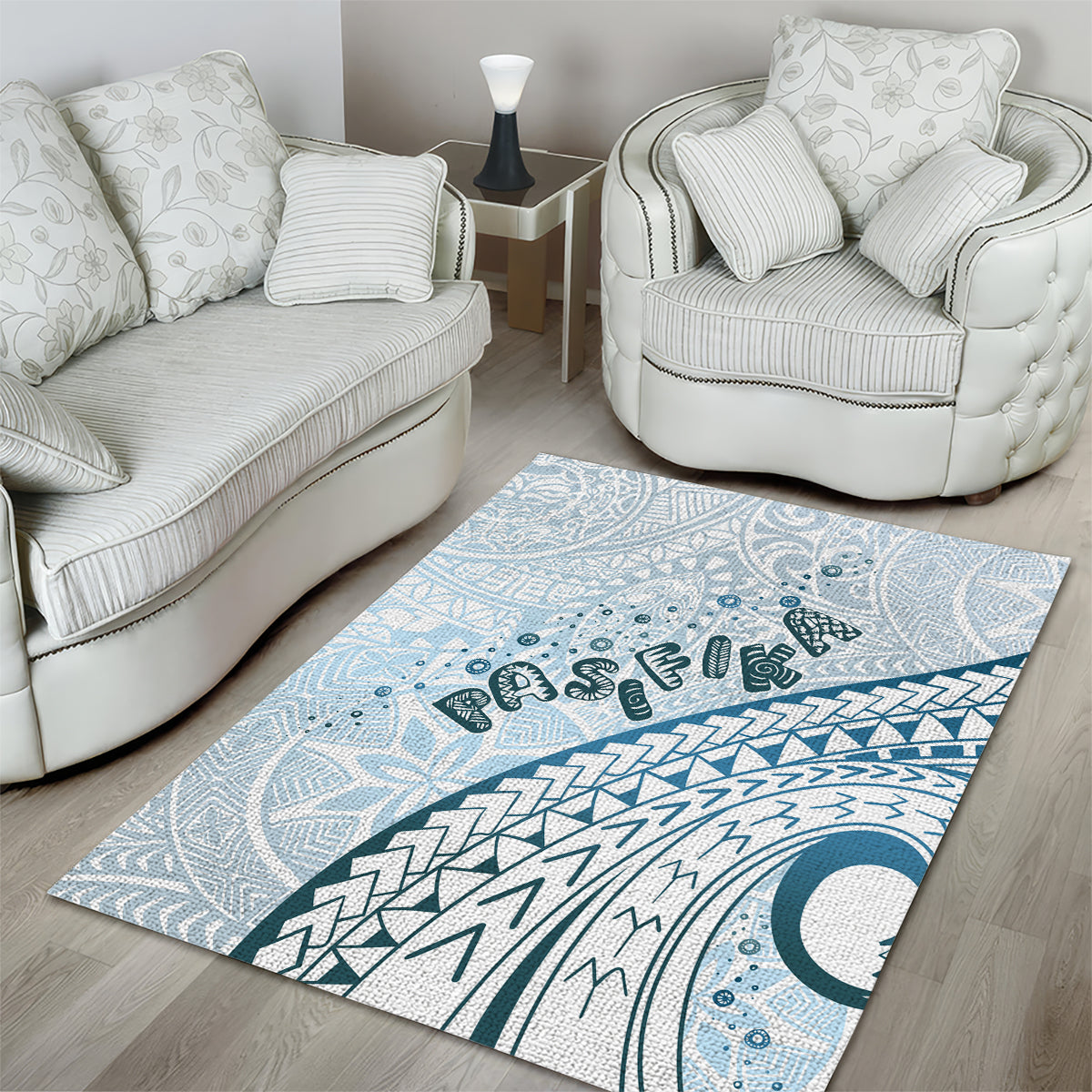 Pasifika Festival Area Rug Tribal Pattern Blue Version