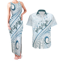 Pasifika Festival Couples Matching Tank Maxi Dress and Hawaiian Shirt Tribal Pattern Blue Version LT01 Blue - Polynesian Pride