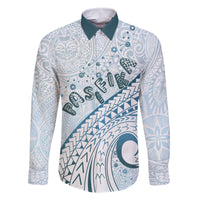 Pasifika Festival Family Matching Mermaid Dress and Hawaiian Shirt Tribal Pattern Blue Version LT01 Dad's Shirt - Long Sleeve Blue - Polynesian Pride