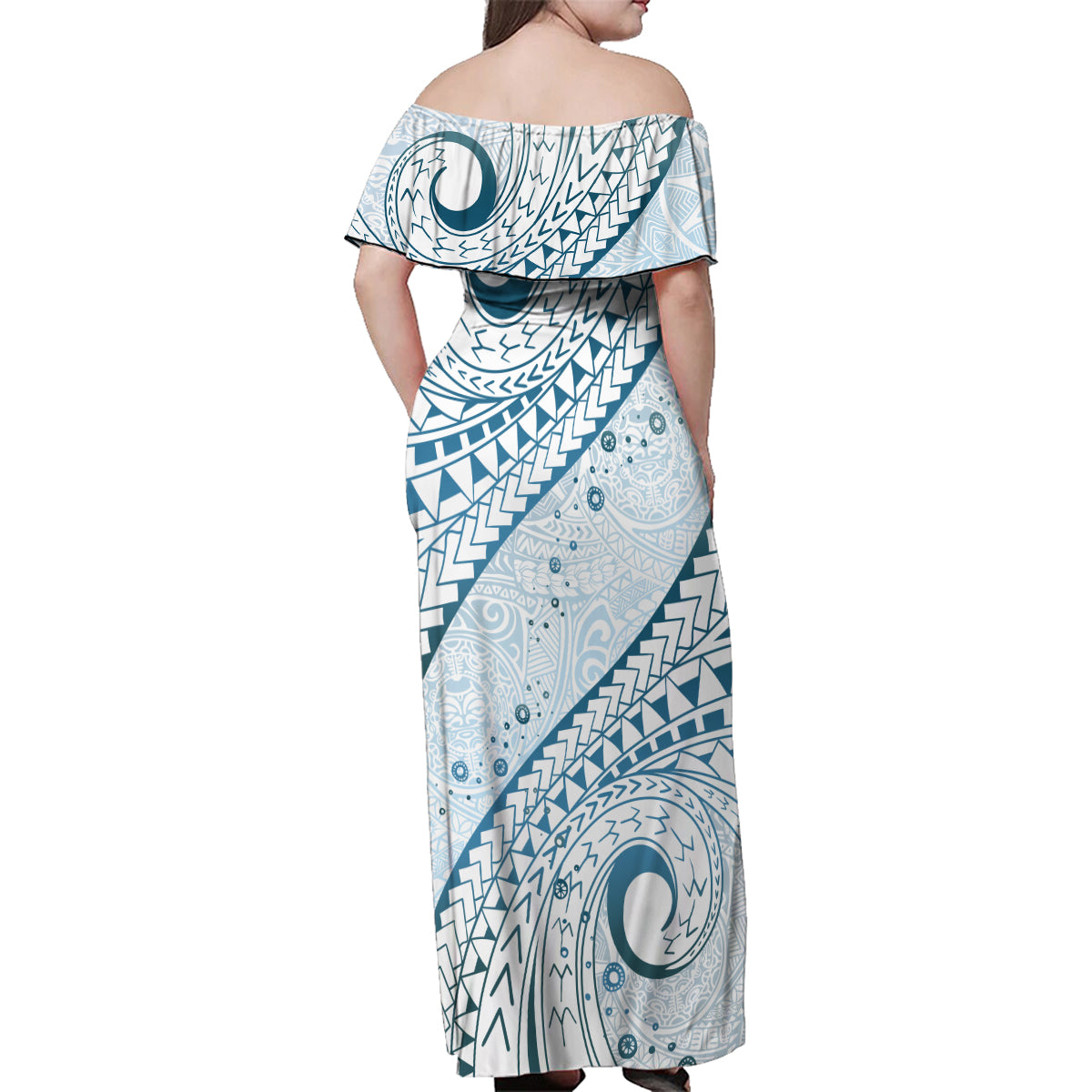 Pasifika Festival Family Matching Off Shoulder Maxi Dress and Hawaiian Shirt Tribal Pattern Blue Version LT01 - Polynesian Pride