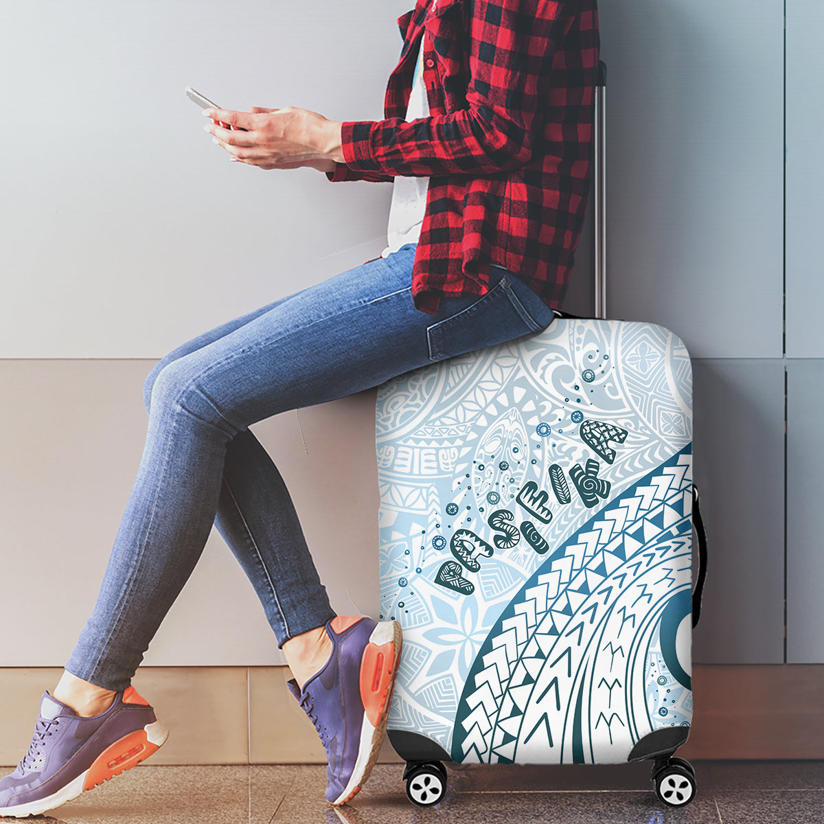 Pasifika Festival Luggage Cover Tribal Pattern Blue Version