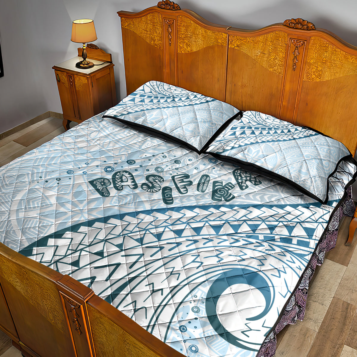 Pasifika Festival Quilt Bed Set Tribal Pattern Blue Version
