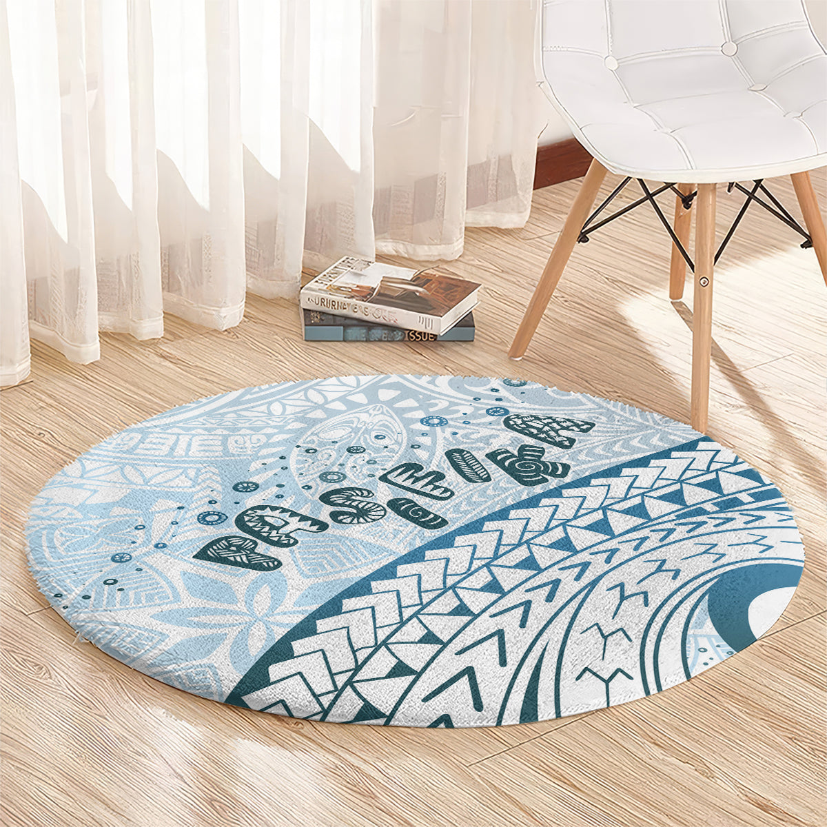 Pasifika Festival Round Carpet Tribal Pattern Blue Version