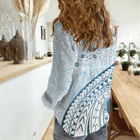Pasifika Festival Women Casual Shirt Tribal Pattern Blue Version LT01 - Polynesian Pride