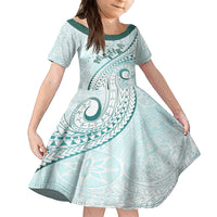Pasifika Festival Family Matching Puletasi and Hawaiian Shirt Tribal Pattern Teal Version LT01 Daughter's Dress Teal - Polynesian Pride